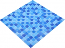 Échantillon manuel Carreau de mosaïque Mosaïque de verre Classic Mix verre bleu 5F collé sur papier Mosaïque de piscine MOS210-PA339_m