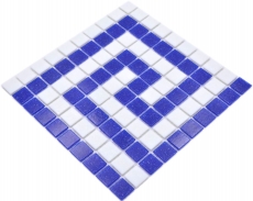 Échantillon manuel Carreau de mosaïque bordure verre blanc bleu foncé collé sur papier Mosaïque de piscine MOSMB-BO16P_m
