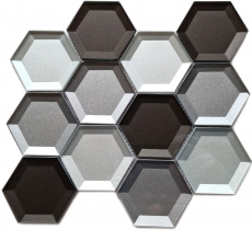 Motif à main Carreau de mosaïque Mosaïque de verre Combihexagonal 3D optique mix mur cuisine salle de bain MOS88-XB159_m