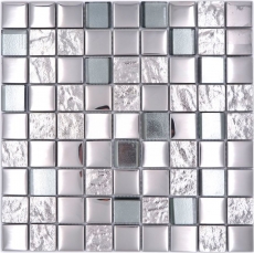 Échantillon manuel de mosaïque Mosaïque de verre Kombi EP argent métal cuisine carrelage MOS88-XCB5_m