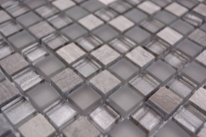 Échantillon manuel de carreaux de mosaïque verre pierre naturelle mosaïque pierre mix gris mat miroir de carreaux MOS92-590_m