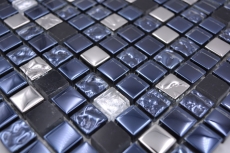 Échantillon manuel Carreau de mosaïque Verre Pierre naturelle Mosaïque pierre EP mix noir argent Fond de cuisine MOS92-660_m