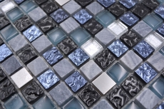 Échantillon manuel Carreau de mosaïque verre pierre naturelle pierre acier mix bleu gris cuisine mur salle de bain MOS92-670_m