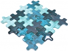 Motif à main Carreau de mosaïque Mosaïque de verre Kombi Puzzle mix turquoise bleu Fond de cuisine Salle de bains MOS88-PT03_m