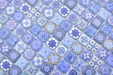 Motif manuel Carreau de mosaïque de verre Combi Retro Biscuit bleu Carrelage salle de bain MOS78-RB33_m