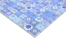 Motif manuel Carreau de mosaïque de verre Combi Retro Biscuit bleu Carrelage salle de bain MOS78-RB33_m