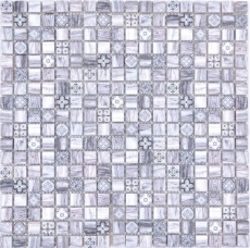 Échantillon manuel Carreau de mosaïque de verre Combi Retro wood gris Fond de cuisine Salle de bain MOS78-W09_m