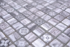 Échantillon manuel Carreau de mosaïque de verre Combi Retro wood gris Fond de cuisine Salle de bain MOS78-W09_m