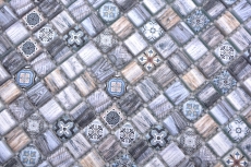 Échantillon manuel Carreau de mosaïque de verre Combi Retro wood gris-bleu foncé Salle de bains Cuisine MOS78-W49_m