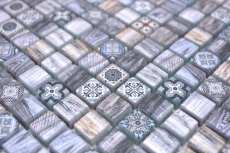Échantillon manuel Carreau de mosaïque de verre Combi Retro wood gris-bleu foncé Salle de bains Cuisine MOS78-W49_m