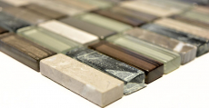 Lames Rectangle Carreaux Mosaïque de verre Bâtons brun clair argent gris Pierre naturelle Marbre Carrelage Cuisine Mur - MOS87-SM68_f | 10 Tapis de mosaïque