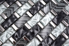 Mosaïque de verre Carreau de mosaïque gris noir argenté brillant mur cuisine salle de bain douche - MOS83-MW10