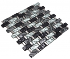 Mosaïque de verre Carreau de mosaïque gris noir argenté brillant mur cuisine salle de bain douche - MOS83-MW10