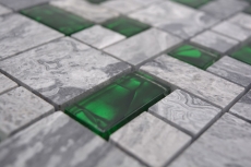 Pierre naturelle mosaïque de verre gris avec vert brillant mur sol cuisine salle de bain douche - MOS88-0405_f
