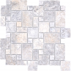 Pierre naturelle Carreaux de mosaïque Travertin blanc gris mat mur sol cuisine salle de bain douche MOS40-FP47_f