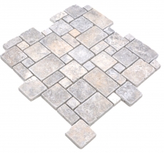 Pierre naturelle Carreaux de mosaïque Travertin blanc gris mat mur sol cuisine salle de bain douche MOS40-FP47_f