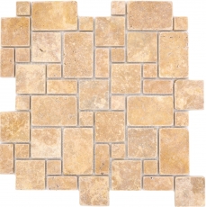 Pierre naturelle Carreaux de mosaïque Travertin jaune dor mat mur sol cuisine salle de bain douche MOS40-FP51_f