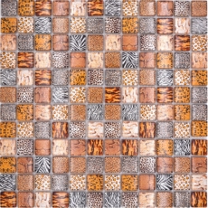Motif manuel Mosaïque de verre brun clair brillant Safari mur cuisine salle de bain douche MOS68-WL54_m