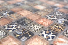 Motif manuel Mosaïque de verre brun brillant Léopard mur cuisine salle de bains douche MOS68-WL64_m