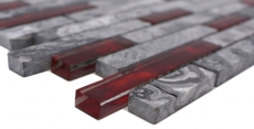 Motif main pierre naturelle mosaïque de verre gris avec rouge brillant mur cuisine salle de bain douche - MOS87-0409_m