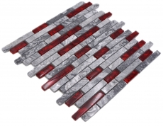 Motif main pierre naturelle mosaïque de verre gris avec rouge brillant mur cuisine salle de bain douche - MOS87-0409_m