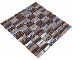 Motif main pierre naturelle mosaïque de verre brun brillant mur cuisine salle de bain douche - MOS87-SM138_m