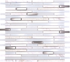 Échantillon manuel pierre naturelle mosaïque de verre composite/pierre blanc brillant mur cuisine salle de bain douche - MOS86-SV62_m