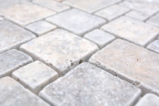 Échantillon manuel de mosaïque de pierre naturelle Travertin blanc gris mat mur sol cuisine salle de bain douche MOS40-FP47_m