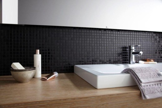 Mosaïque de verre Carreau de mosaïque noir Spots douche SALLE DE BAINS MUR cuisine - MOS50-0302