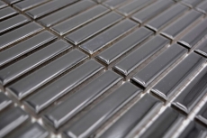 Mosaïque en céramique Baguettes rétro années 50 années 60 lamelles noir brillant MOS24-BM2