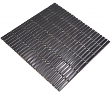 Mosaïque en céramique Baguettes rétro années 50 années 60 lamelles noir brillant MOS24-BM2