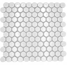 Mosaïque céramique Bouton Loop Penny Rond uni blanc brillant MOS10-0102GR