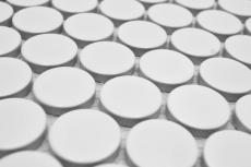 Carreau de mosaïque céramique Bouton Loop Penny rond uni blanc mat MOS10-0111GR