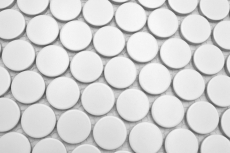 Carreau de mosaïque céramique Bouton Loop Penny rond uni blanc mat MOS10-0111GR