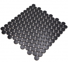 Carreau de mosaïque céramique Bouton Loop Penny rond uni noir mat MOS10-0311GR