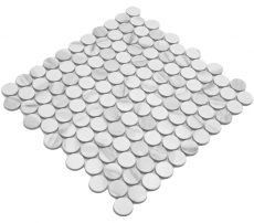 Mosaïque céramique Bouton Loop Penny Rond Cararra blanc gris mat MOS10-1102GR