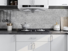 Mosaïque céramique Bouton Loop Penny Rond Cararra blanc gris mat MOS10-1102GR