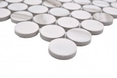 Céramique Carreau de mosaïque Bouton Loop Penny Rond Calacatta blanc gris brun mat MOS10-1112GR