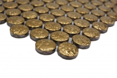 Carreau de mosaïque céramique Bouton Loop Penny rond uni or martelé MOS10-0707