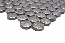 Carreau de mosaïque céramique Bouton Loop Penny rond uni argent martelé MOS10-0207