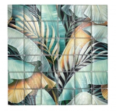 Mosaïque de verre Forêt pluviale Vert Ocre jaune Feuilles optiques MOS88-Pic07