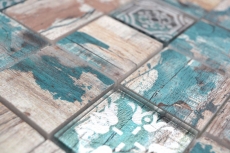 Mosaïque de verre Carreau de mosaïque Medio Vintage Patchwork beige pertrol aspect bois Ornement MOS160-W800