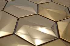 Acier inoxydable Hexagon Mosaic Carreaux 3D Acier or brillant/mat MOS128-GO