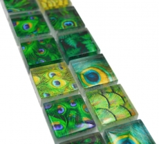 Mosaïque Borde bordures Mosaïque de verre monde animal paon vert foncé vert clair jaune MOS68BOR-WL84