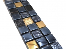 Mosaïque Borde Bordüre Mosaïque de verre Pierre naturelle revêtue noir or MOS92BOR-650