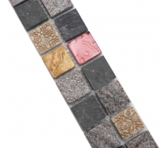 Mosaïque Borde Bordure Mosaïque de verre Pierre mix gris or noir MOS83BOR-0207