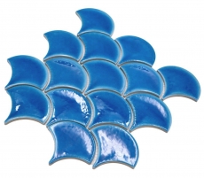 Mosaïque céramique bleu foncé brillant aspect éventail Carreau de cuisine Miroir de salle de bain Paroi de douche MOS13-FS3_f