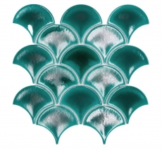 Mosaïque céramique vert foncé brillant aspect éventail Carreau de cuisine Miroir de salle de bain Paroi de douche MOS13-FS5_f