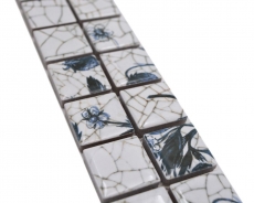 Bordure Borde Mosaïque mix blanc/bleu brillant aspect Delft Carreau de mosaïque Mur de cuisine Miroir de salle de bain Mur de douche MOS18DBOR-1404_f