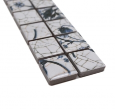 Bordure Borde Mosaïque mix blanc/bleu brillant aspect Delft Carreau de mosaïque Mur de cuisine Miroir de salle de bain Mur de douche MOS18DBOR-1404_f